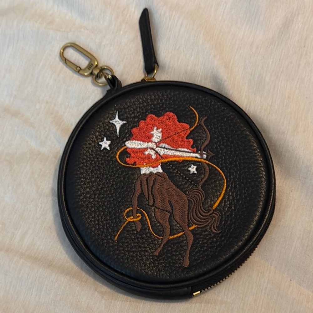 New no tag Hobo Intl NWT Black Leather zodiac Star Sign Sagittarius Pouch